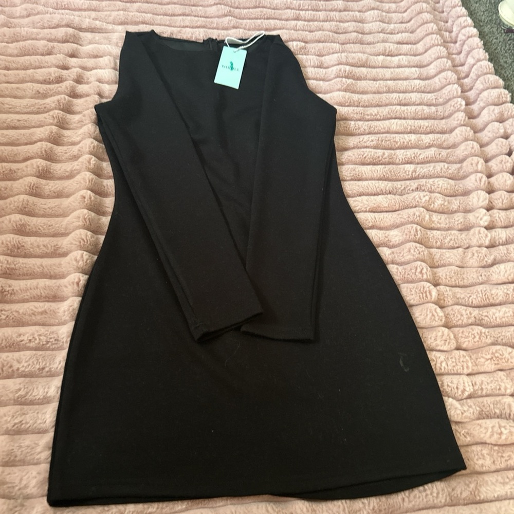 Elegant Black Long Sleeve Mini Dress